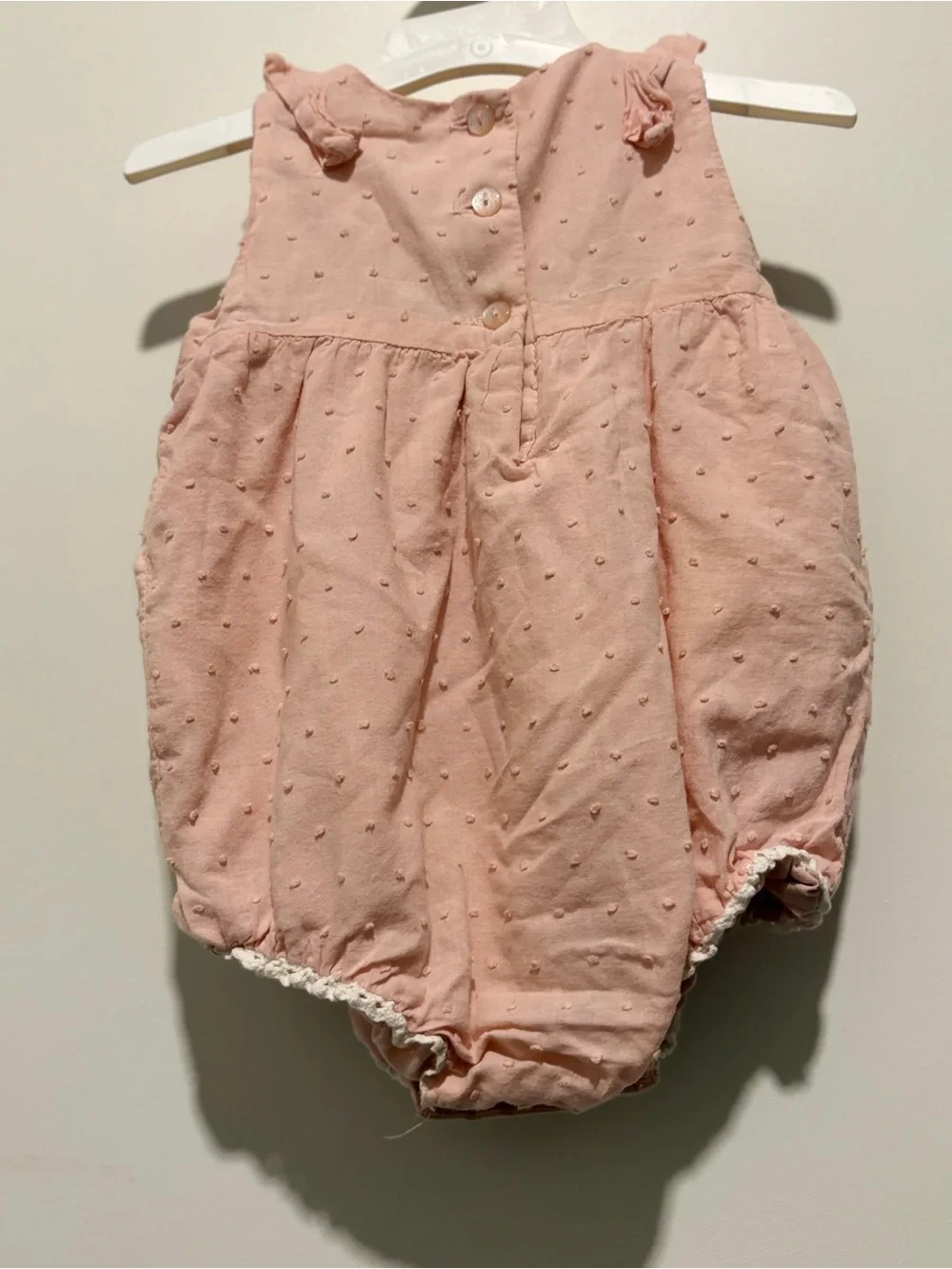 Pink Textured Baby Bubble Romper with Tie Straps